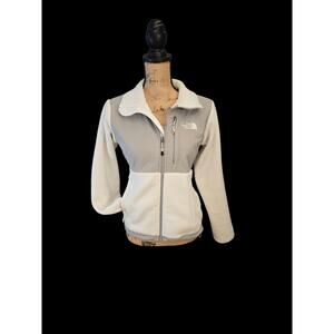 The north face white and gray zip up fleece, size xs